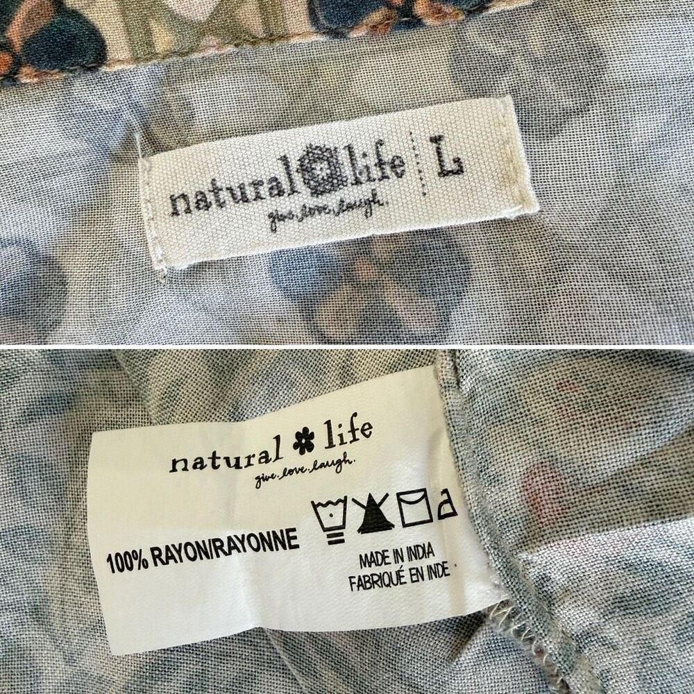 Natural Life Lola Mixed Floral Patchwork Tie Front Blouse Top Rayon Boho Size L - Picture 10 of 12
